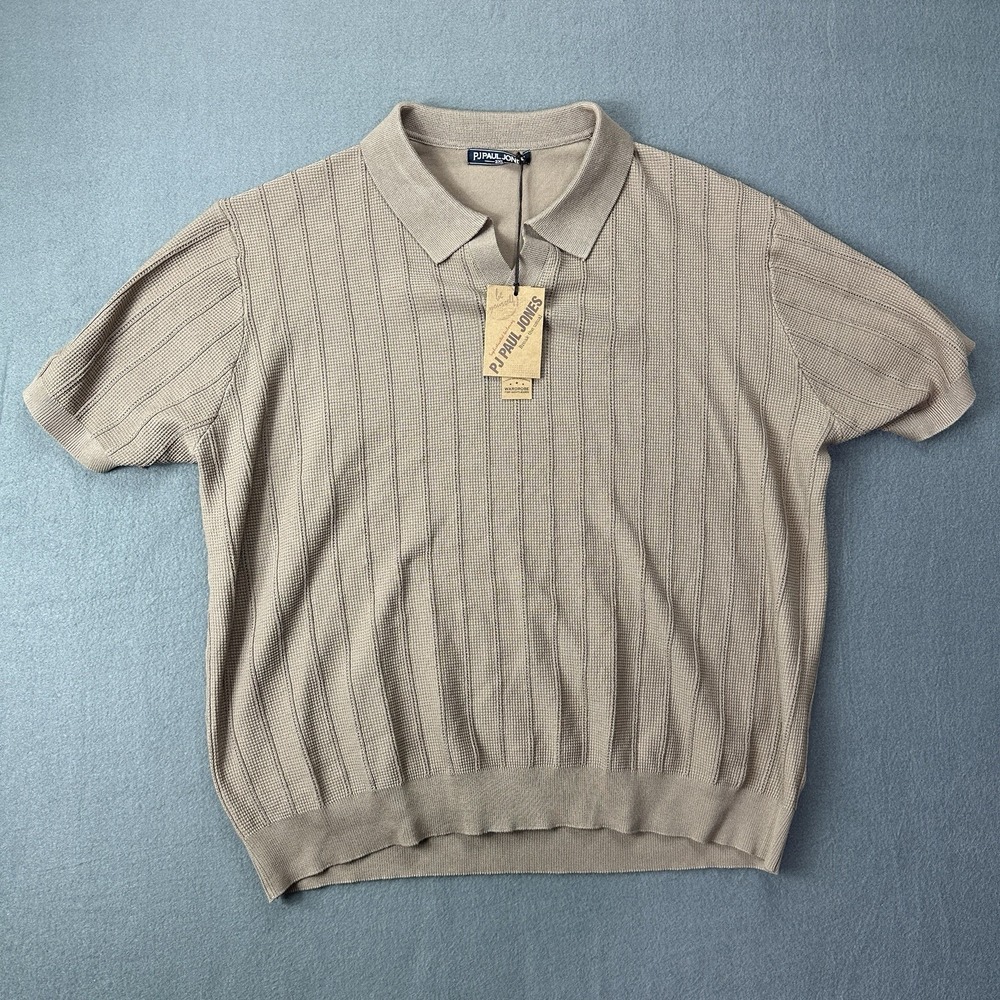 New PJ PAUL JONES Men XXL Polo Textured Knit Brown Ribbed‎ Stretchy Golf